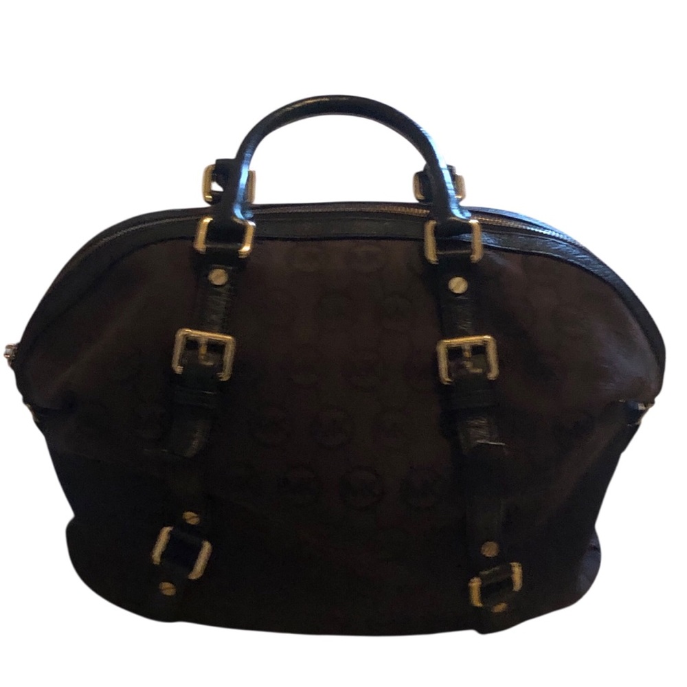 Michael KORS Black Bedford Satchel Designer Canvas Handbag Purse Leather Accents